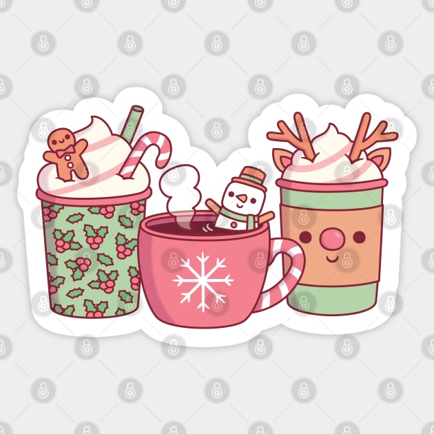 Cute Christmas Coffee Drinks Gingerbread Man, Snowman And Reindeer Sticker by rustydoodle